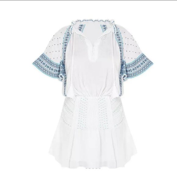 Veronica Beard Minos Embroidered Silk Dress White 4 - Picture 1 of 5